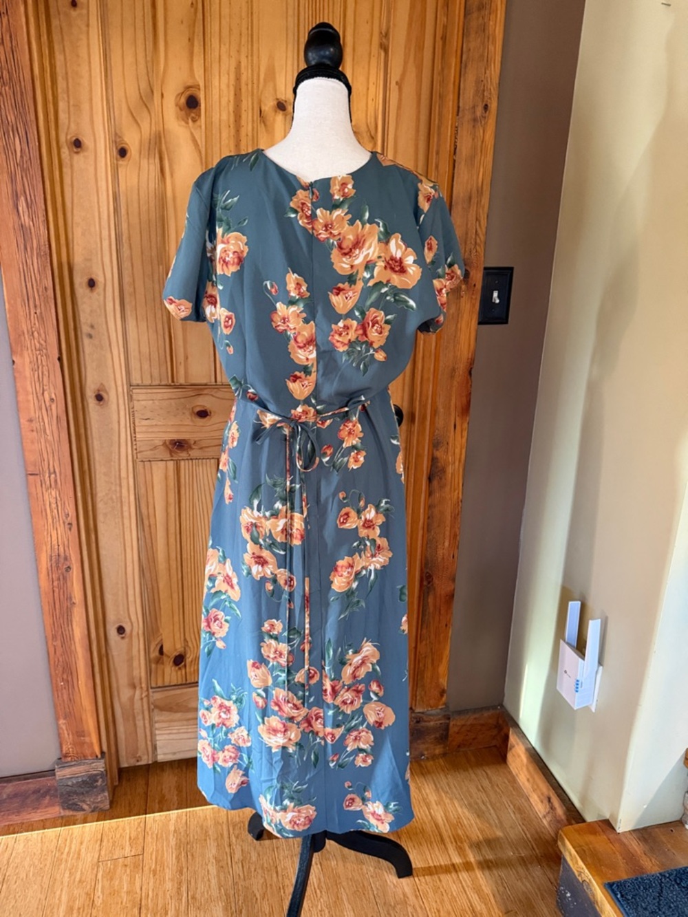 Lulu's Best Day of My Life dusty blue Floral Midi Dress with apricot Blooms - Picture 7 of 11